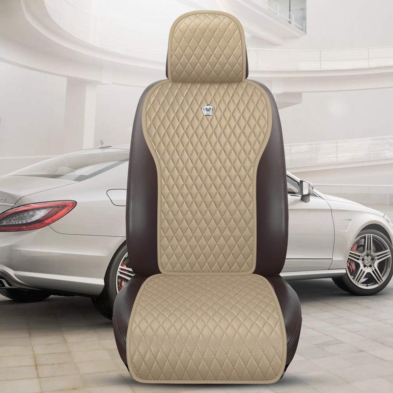 Red Rain Leather Seat Cover Universal Seat Covers with Crown Car Seat Protector Fit Car/Auto/Truck/SUV Beige 2/3 Covered (Beige) - Image 2